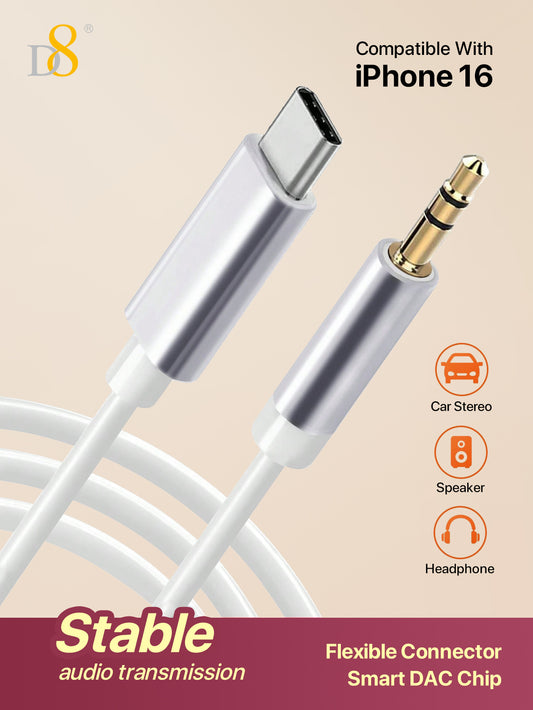 D8 USB C To 3.5mm Audio Aux Jack Cable, 3.3FT USB Type C To Male Adapter Dongle Cable Cord Car Headphone Compatible With IPhone 16 / IPhone16 Pro / IPhone 16 Pro Max/ IPhone15/15 Pro Max/15 Pro, Galaxy S24/S23/S22/S21 Ultra, IPad Pro, Pixel 8 Grey, Apple