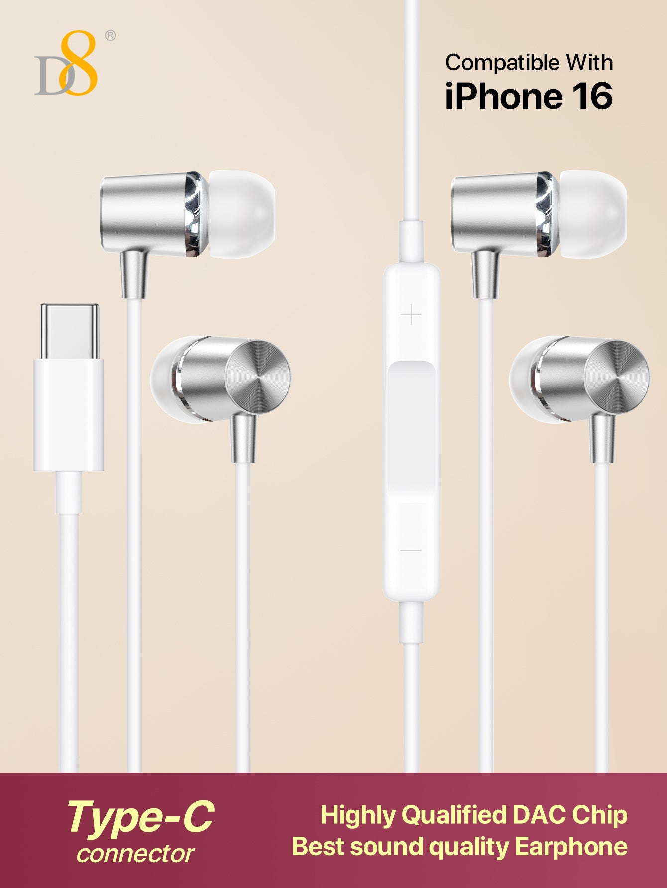 D8 [2 Packs ] USB Type C Headphones In Ear Earphones Earbuds With Mic And Volume Control ,Compatible With IPhone15 Accessories/15Puls/15Pro/15Pro Max/IPad Air 4/5/IPad Pro 12.9/11,IPad Pro /IPad Air/ IPad Mini/Galaxy S23 S22 S21 Ultra S20 FE Note 20 10 A5