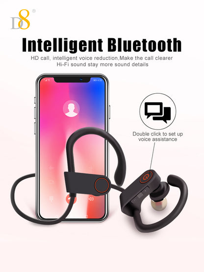 D8 Sports Headphones, Wireless Earbuds with 10 Hours Playtime BT5.3 Wireless Headphones HD Deep Bass Stereo Sound  Earphones for Gym Running Workout