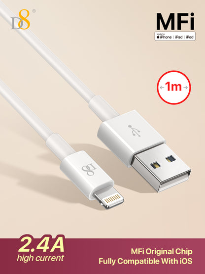 D8 IPhone Charger Cable, (1.5M) TPE USB A To Lightning] MFi Certified Charger Cable , USB 2.0 Lightning Charger Cable, 2.4A Fast Charging Compatible With  IPhone 14 Pro/13 Mini/13/12/11 Pro MAX/XR/XS/8/7/Plus/6S/SE/IPad