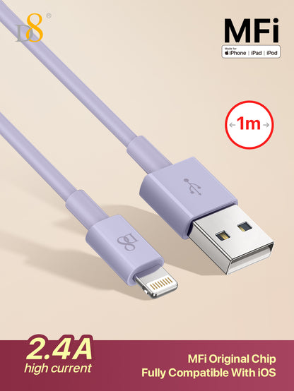 D8 IPhone Charger Cable, (Selectable 0.25M/1M/1.5M/2M) TPE USB A To Lightning] MFi Certified Charger Cable , USB 2.0 Lightning Charger Cable, 2.4A Fast Charging Compatible With  IPhone 14 Pro/13 Mini/13/12/11 Pro MAX/XR/XS/8/7/Plus/6S/SE/IPad