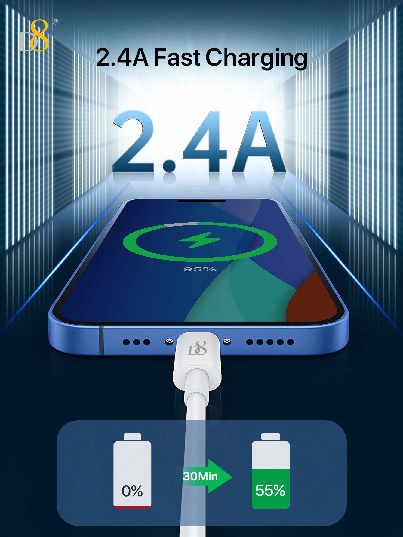 
Durable Dynamic8 USB-A to Lightning cable 2-pack, MFi certified for iPhone charging
