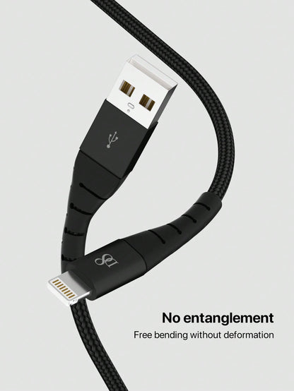 
Dynamic8 iPhone charger cable packaging, 3.3ft premium nylon USB-A to Lightning, MFi certified
