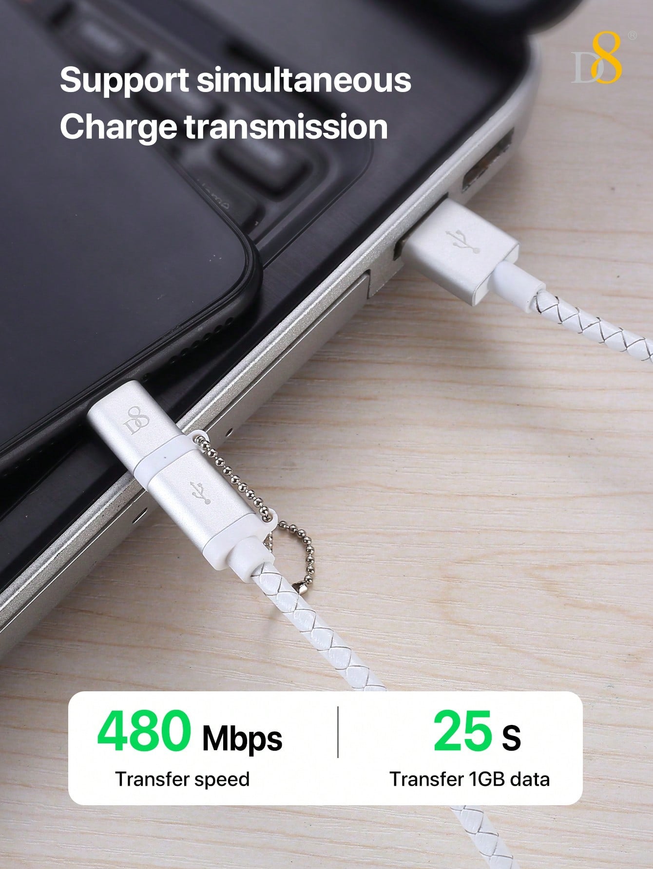 
Dynamic8 fast charging beaded handmade Lightning cable, Apple MFi certified
