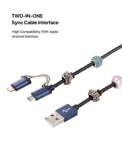 
Close-up of Dynamic8 beaded handmade 2-in-1 Lightning cable, Apple MFi certified
