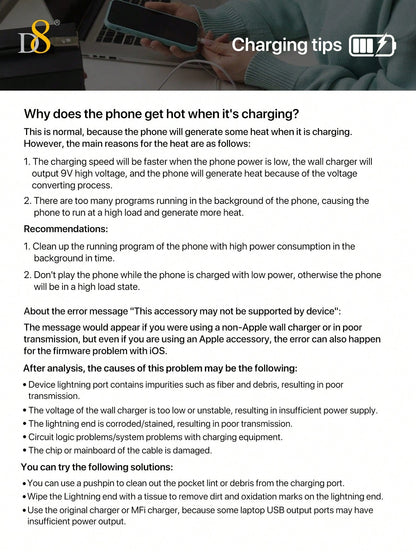 
Lifestyle image of Dynamic8 premium USB-A to Lightning cable charging iPhone
