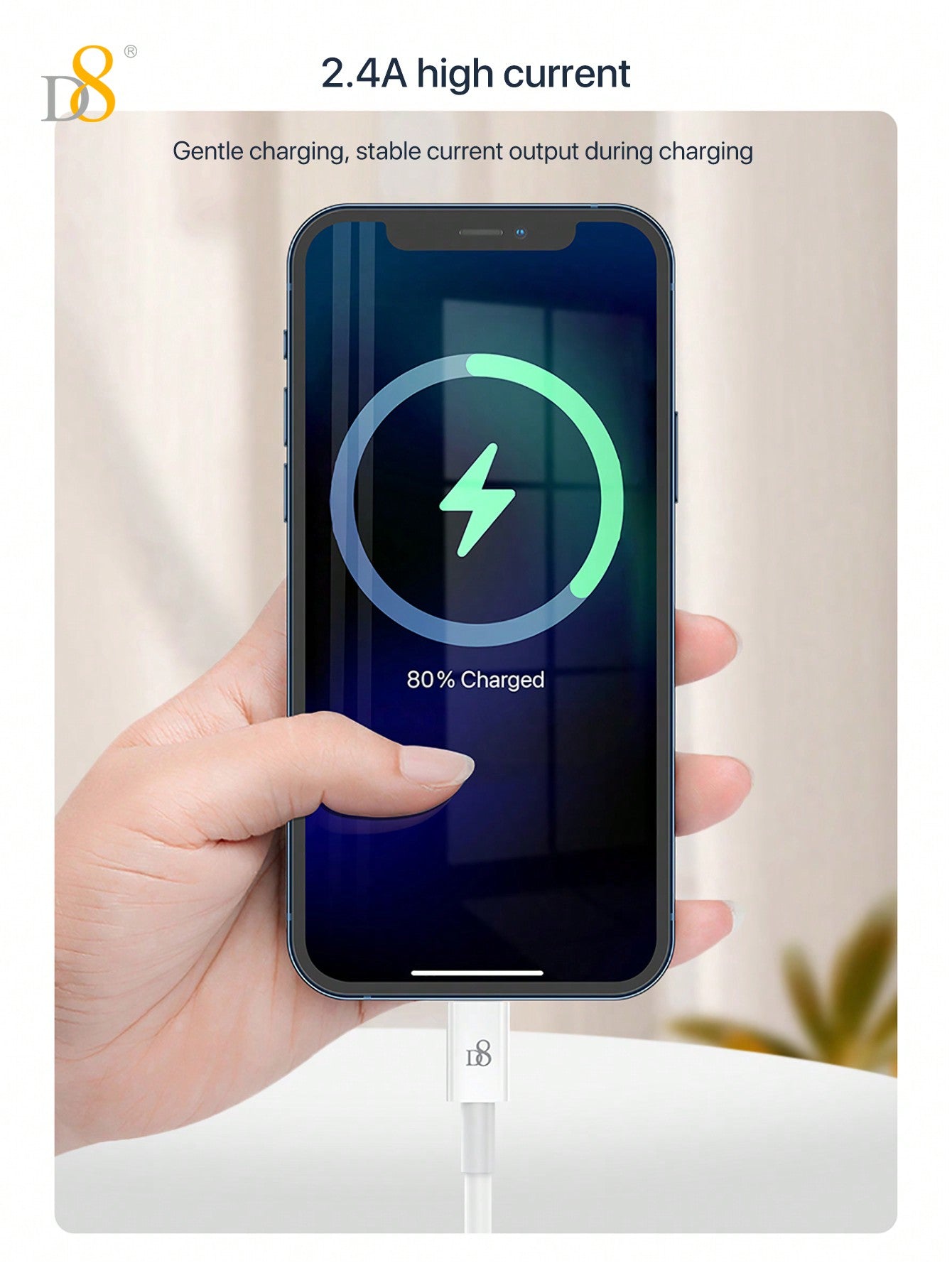 
Dynamic8 USB-A to Lightning cable packaging, 2-pack MFi certified fast charging
