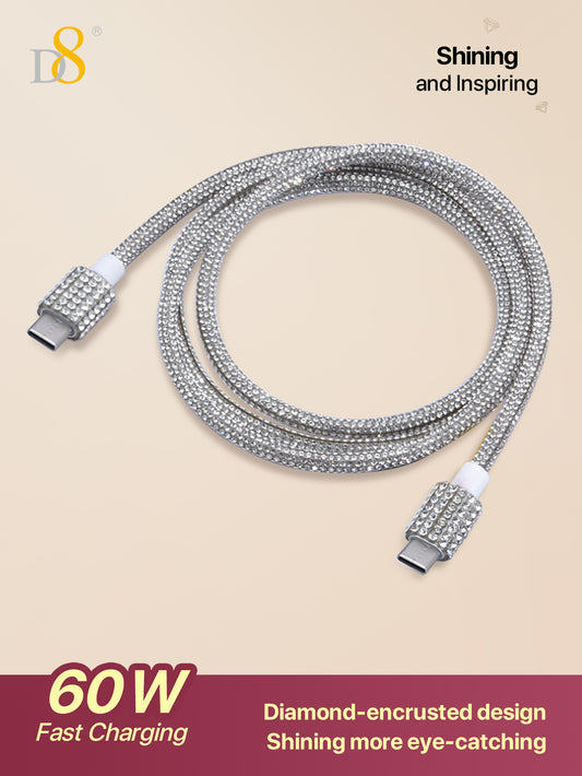 D8 USB C To USB C Cable Fast Charging, (3.3FT60W )Crystal Decoration,Rhinestone Shine, Compatible With IPhone 16 / IPhone16 Pro / IPhone 16 Pro Max/15/15 Pro/15 Plus/15 Pro Max, IPad Pro/Air/Mini, Galaxy S23+/S23S22 S21 S20 FE Ultra 5G, Note 20, Pixel 7 6