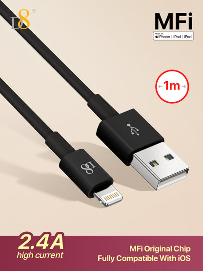 D8 IPhone Charger Cable,( 3.3FT) TPE USB A To Lightning] MFi Certified Charger Cable , USB 2.0 Lightning Charger Cable, 2.4A Fast Charging Compatible With  IPhone 14 Pro/13 Mini/13/12/11 Pro MAX/XR/XS/8/7/Plus/6S/SE/IPad