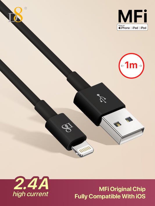 D8 IPhone Charger Cable,( 3.3FT) TPE USB A To Lightning] MFi Certified Charger Cable , USB 2.0 Lightning Charger Cable, 2.4A Fast Charging Compatible With  IPhone 14 Pro/13 Mini/13/12/11 Pro MAX/XR/XS/8/7/Plus/6S/SE/IPad