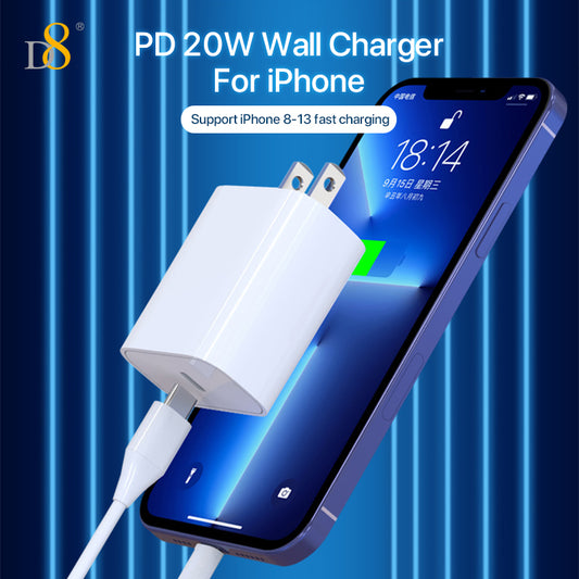 D8 TPE Type-C to Lghtning mfi Cable and 20W single port PD fast charging wall charger set - Dynamic8 Official Store