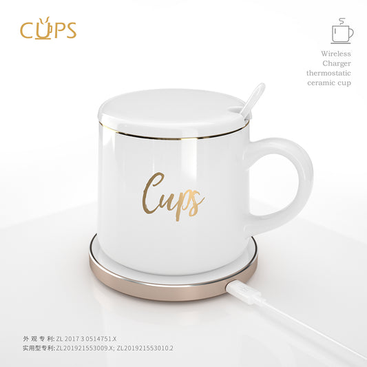 CUPS 15W无线充电咖啡杯55℃恒温咖啡杯铝材